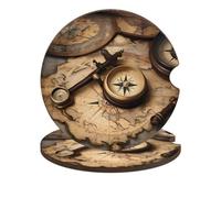 Compass and Old World Map Car Cup Holder Coasters 2-Pack Absorbent Wood & Cork Coasters for Car Cup Holders, Festive Car Accessories for Women & Men
