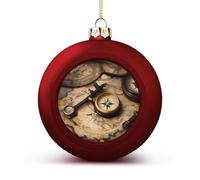 Compass and Old World Map Christmas Ball Ornaments - Red Shatterproof Plastic Vintage Rustic Xmas Tree Decorations Pendant for Family Holiday Wedding Party Xmas Hanging Decoration