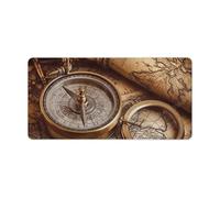Compass and Old World Map Desk Pad Waterproof Writing Mouse Pad Non-Slip Laptop Desk Protector Large Office Desk Mat Computer Keyboard Rubber Mat for Work Home Decor 12" X 24"