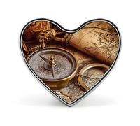 Compass And Old World Map Lapel Pin Cute Custom Button Pin Personalized Heart Brooch Aluminum Alloy Brooch Pins Fashion Exquisite Badge Pins for Hat Bag Suit Tie Wedding Accessories