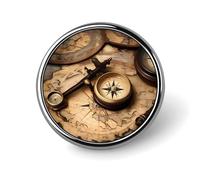 Compass And Old World Map Lapel Pin Cute Metal Brooch Pin Fashionable Round Badge for Shirts, Hats, Jackets Unique Fashion Accessories Gift for Men & Women