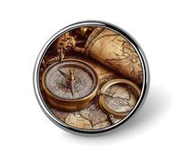 Compass And Old World Map Lapel Pin Exquisite Fashion Brooches Personalized Button Badge Novelty Unique Cute Button Pins Round Badge Pin Metal Brooch Pins for Backpack Bags Jacket