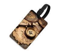 Compass and Old World Map Luggage Tag for Suitcases TSA Approved with Name Id Card Suitcase Tags Identifiers Black Strap Clear Window Personalized Baggage Tag for Cruise Airport Travel Essentials