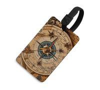 Compass and Old World Map Luggage Tag for Suitcases TSA Approved with Name Id Card Suitcase Tags Identifiers Black Strap Clear Window Personalized Baggage Tag for Cruise Airport Travel Essentials