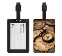 Compass and Old World Map Luggage Tag TPU Waterproof Travel Name Tag with Card Holder for Women Men Suitcase Identifier Cute Travel Essentials