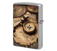 Compass and Old World Map Metal Lighter Case Cover, Personalized Graffiti Lighter Sleeve, Waterproof Double-Sided Protector for Women Men Gifts