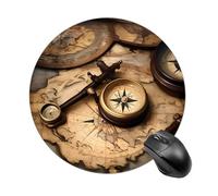 Compass and Old World Map Mouse Pad Round Laptop Mouse Mat Cute Computer Mousepad Keyboard Pad Non-Slip Desk Pads for Gaming Office Work Home