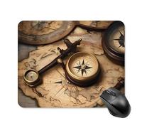 Compass and Old World Map Mouse Pad Square Laptop Mouse Mat Cute Computer Mousepad Keyboard Pad Non-Slip Desk Pads for Gaming Office Work Home 20 * 25cm