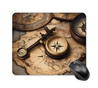 Compass and Old World Map Mouse Pad Square Laptop Mouse Mat Cute Computer Mousepad Keyboard Pad Non-Slip Desk Pads for Gaming Office Work Home 25 * 30cm
