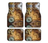 Compass and Old World Map Print Car Floor Mat 4-Piece Set – Stylish Automotive Interior Carpet – Universal Fit for SUV Sedan Truck