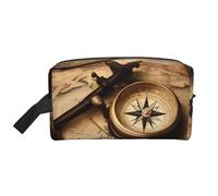Compass and Old World Map Print Large Capacity Travel Toiletry Bag Unisex Daily Storage Portable Cosmetic Pouch