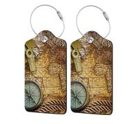 Compass and Old World Map Print Leather Luggage Tags for Suitcases Personalized Travel Bag Luggage Labels with Privacy Cover Double Graphics Design for Easy Identification