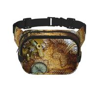 Compass and Old World Map Print Waist Pack Fanny Pack Belt Bag for Men Women,Waterproof Adjustable Strap 3 Pockets for Outdoor Travel