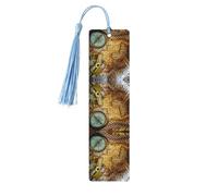 Compass and Old World Map Print Wood Bookmark for Men Women,Wooden Bookmarks with Tassels, Ideal Bookmark Gifts for Book Lovers