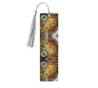 Compass and Old World Map Print Wood Bookmark for Men Women,Wooden Bookmarks with Tassels, Ideal Bookmark Gifts for Book Lovers
