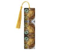 Compass and Old World Map Print Wood Bookmark for Men Women,Wooden Bookmarks with Tassels, Ideal Bookmark Gifts for Book Lovers