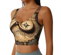 Compass and Old World Map Print Workout Tank Tops for Women Racerback Sport Running Yoga Basic Sleeveless Shirts Black