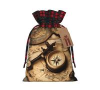 Compass And Old World Map Print Xmas Drawstring Gift Bag Festive Christmas Reusable Wrapping Bags Needs