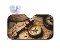 Compass and Old World Map Printing Windshield Sun Shade for Car. Reflective UV and Heat Shield with Keeps Interior Cool Universal Sedans