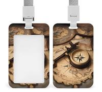 Compass and Old World Map Retractable ID Badge Holder with Lanyard - Vertical Badge Reel,Keychain Clip,Name Tag Id Card Holder Protector for Nurse Officer Teacher Security Staff Women Men