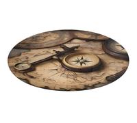 Compass and Old World Map Round Area Rug Non Slip Backing Doormat Water Absorbent Plush Throw Low-Pile Non-Slip Floor Mat Carpet for Living Room Bedroom Entryway Nursery Room 80 * 80cm