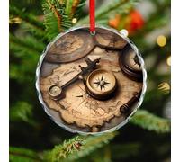 Compass and Old World Map Round Christmas Ornaments - Crystal Glass Xmas Hanging Ornaments, Personalized Christmas Tree Pendant for Holiday Keepsake Gifts (3. Inch)