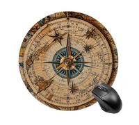 Compass and Old World Map Round Gaming Mouse Pad Non-Slip Rubber Base Mousepad Travel Office Mousepads for Desk Funny Waterproof Computer Mouse Mat Cute Laptop Mouspad 7.8x7.8 Inch