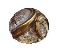 Compass and Old World Map Shower Caps for Women Reusable Bath Caps for Men Double Layer Waterproof Hair Cap with EVA Lining Stylish Large Shower Bonnet Soft Bath Hat for Long Hair, Braids