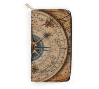 Compass And Old World Map Slim Thin Credit Card Wallet, PU Leather Bifold Cash Wallet, Zipper Coin Pocket Id Window Wallet Storage Bag Wallet Coin Purse Pouch Change Holder Small with Zipper for Men A