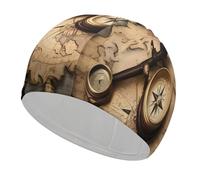 Compass and Old World Map Swim Cap for Women Men Swimming Hat Bath Waterproof Pool Caps for Long Thick Curly Hair