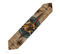 Compass and Old World Map Table Runner for Dining Table, Short Plush Runners Washable & Durable Tablerunner Modern Home Decor for Wedding, Kitchen, Holiday 178*33cm