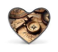 Compass and Old World Map Zeeland Butterfly Lapel Pin - Heart Shape Brooch Pins for Men & Women Suit Accessories, 1" Lightweight Enamel Lapel Pins Buttons for Backpacks, Hats, Bags, Lanyards