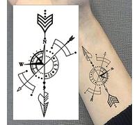 Compass Arrows Temporary Tattoo - Small Black Realistic Waterproof Transfer Sticker Wrist Arm Body Art Men Women Kids - By Delusion Tattoos