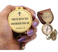 Compass - Brass Directional Vintage Compass Engraved with God is with You Wherever You Go Joshua 1:9 Bible Verse, Baptism 2026 Communion Christian Inspirational Gifts for Women/Men, Brass, God is With