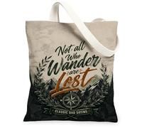 Compass Canvas Tote Bag for Women, Adventure Nature Mountains Leaves Summer Green Washable Reusable Everyday Tote Bags Idea, Green, 13x15 Inch