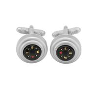 Compass Cufflinks - Satin Rhodium Onyx Art CK427 Mens Novelty Cuffs In Premier Life Packaging