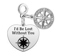 Compass Dangle Charms for Women Anniversary Birthday Gifts for Wife Girlfriend Dangle Charms for Bracelets Christmas Graduation Gifts for Women Family Friends Daughter Traveller New Adventure Gift