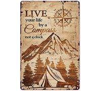 Compass Decor,Live Your Life By A Compass Not A Clock Retro Style Vintage Metal Sign Plaques Sign Novelty Hanging Sign Wall Decorations 8x12 Inch