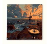 Compass Diamond Painting Sea Diamond Art Kits Adults, 5D Crystal Art Kits for Adults DIY Square Full Drill Gem Dots Rhinestone Embroidery Paintings Crafts Pictures, Home Wall Decor 90x90cm fv24-2c