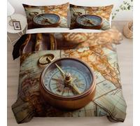 Compass Double Duvet Cover Sets Nautical Theme Bedding Double Bed Set 3D Print Ultra Soft Microfiber Quilt Cover 200 x 200 with Zipper Closure and 2 Pillowcases J-2931