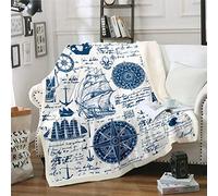 Compass Fleece Blankets Nautical Theme Blanket For Kids Adults Ocean Sailboat Anchor Printed Throw Blanket Boys Girls Sea Adventure Plush Blankets Vintage Room Decor Fuzzy Blanket Single 50"x60"
