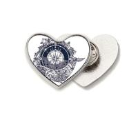 Compass Flower Stars Art Pattern Heart Metal Pin Brooch Clip Love