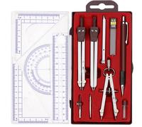 Compass Geometry Tool, 13PCS Compass and Protractors Set Math Geometry Drawing Tool Precision Set Graphic Compasses Triangle Rulers Pencils Protractor with Storage Case (Brown)