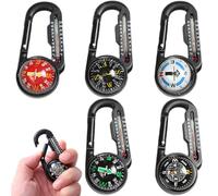 Compass Hiking Survival, 5pcs Plastic Hiking Compass with Carabiner and Thermometer, Clip on Camping Compass for Outdoor Survival Camping Accessories
