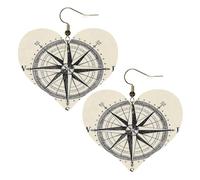 compass Leather Earrings for Women Heart Earring Lightweight Dangle Drop Earring Set Jewelry Gift