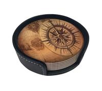 Compass Map Coasters Set Of 6,Drink Coasters Round,Non Slip For Coffee Beer Mug Wine Glass Bottle Home & Bar.