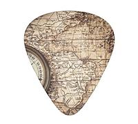 Compass Map Nautical Guitar Picks 12 Pcs Classical Triangle Guitar Plectrums Includes Thin, Medium & Heavy Gauges 3 Sizes for Bass Electric Acoustic Guitars Ukulele with Organizer Storage Box