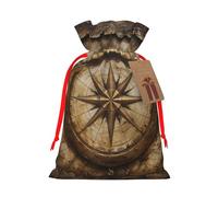 Compass Map Nautical Print Christmas Drawstring Bags Xmas Candy Bags Reusable Party Gifts Wrapping Bags
