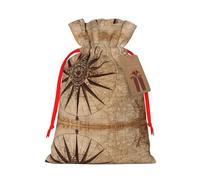 Compass Map Nautical Printed Drawstring Gift Bags,Various Sizes, Bulk Plastic Packaging Bags