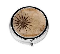 Compass Map Nautical This Small, Printed, Round Pill Box is a Portable Pill and Vitamin Organizer Perfect for Pockets, Purses, and Travel.